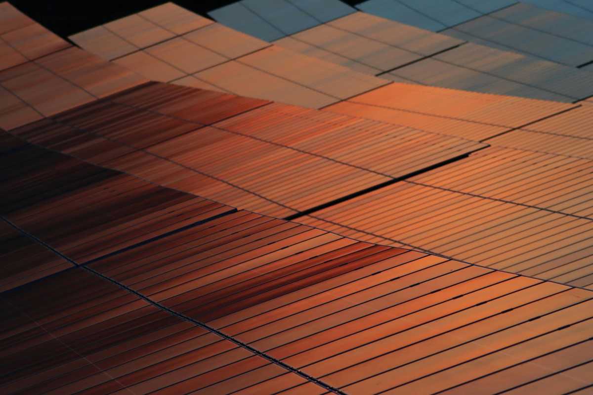 Solar panels at sunset